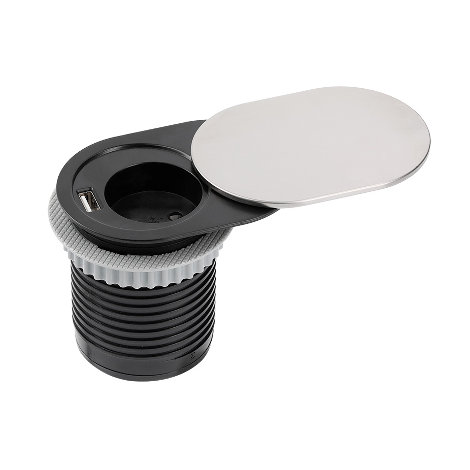 1Netz-1USB-Steckdose Einbausteckdose inkl. 1x USB Steckdose, rund