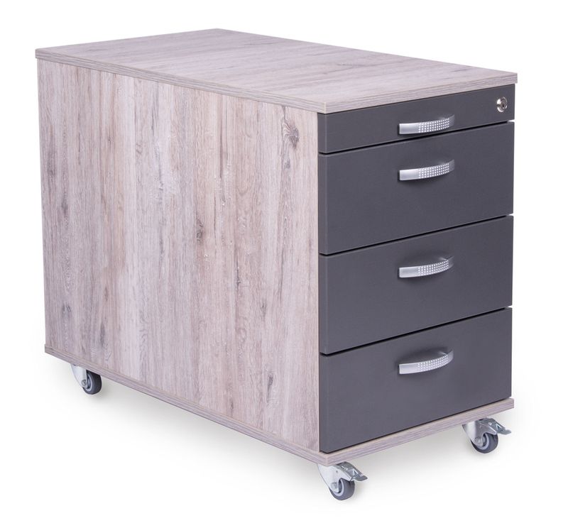 Rollcontainer-73305-A Rollcontainer 60 cm tief mit 3 Schubladen + Materialauszug